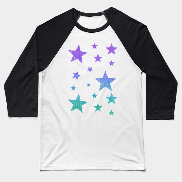 Pastel Purple Teal Ombre Faux Glitter Stars Baseball T-Shirt by Felicity-K